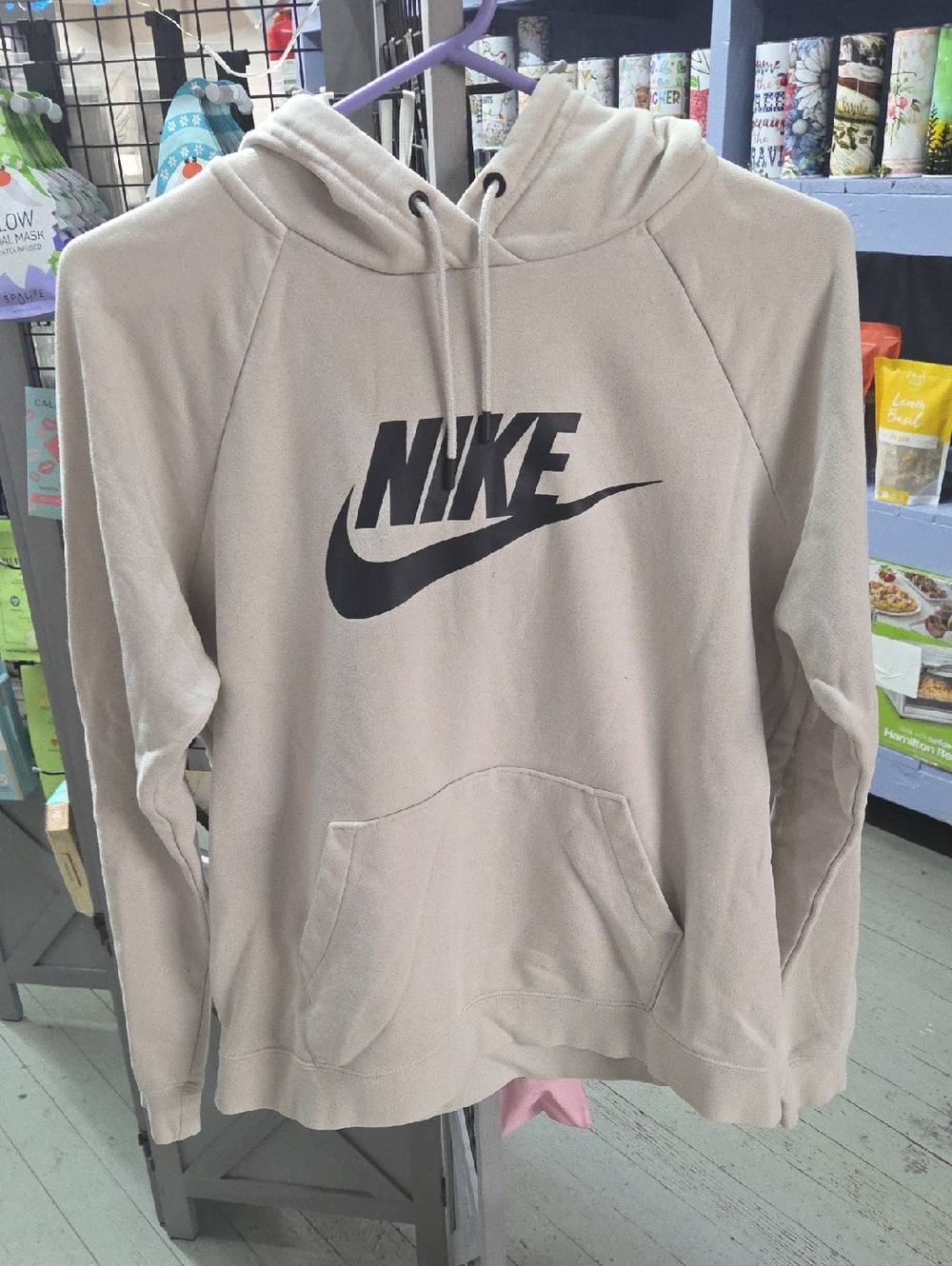Nike Beige Pullover Hoodie with Black Swoosh